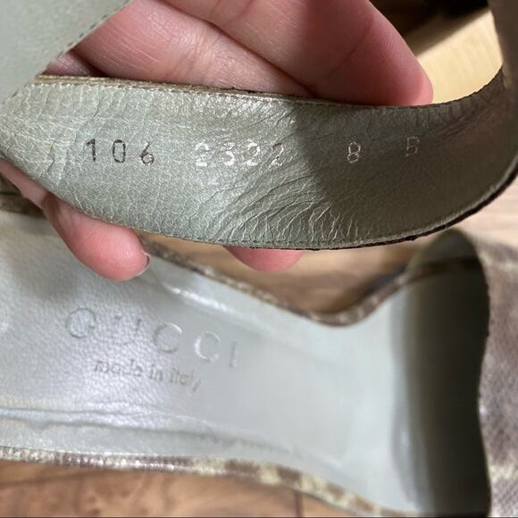 Vintage Gucci Snakeskin Open Toe Sandals Heels Ankle Gray 8B - Picture 5 of 9